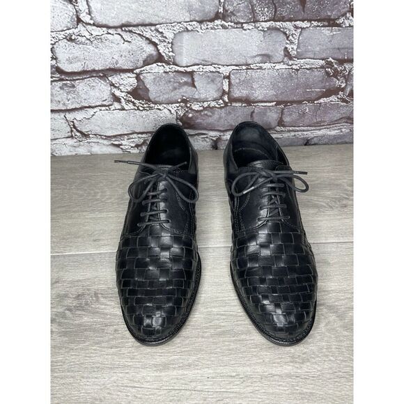 PARAGON Black Leather Basketweave Woven Weave Dress Lace Shoes Men Sz 8M US/41EU main image 5